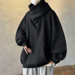 Rudens vientisos spalvos Ninja gobtuvėliai vyrams Y2K Vintažiniai vilnos megztiniai Hip Hop Japoni&scaron;ki gatvės drabužiai Dydeli gobtuvėliai 3XL black