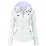 Moteri&scaron;ka dirbtinės odos striukė su nuimamu gobtuvu Motocross Racer Biker Double Zip Slim PU Motociklo trumpas Moto paltas Classic Bomber Vir&scaron;utiniai drabužiai S-4XL M balta