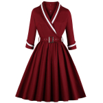 Moteri&scaron;ka Suknelė Medvilninė V kaklo ilgomis rankovėmis siūbuojančios vintažinės suknelės Vakarinė vakarėlis Kokteilis Naktinis I&scaron;ėjimas Darbo diena Kasdieniai drabužiai Dydis S-4XL