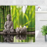 Zen Green bambuko Budos du&scaron;o užuolaidos peizažas vandens žvakių akmuo Lotu augalų sodas peizažas vandeniui atsparus vonios užuolaidos ekranas 180x180cm