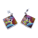 Les Tr&eacute;sors De Lily [R6508] - Boucles d'oreilles artisanales 'Colombine & Arlequin' multicolore argent&eacute; (losange) - 28x28 mm