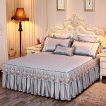 Patalynės komplektai Tekstilė princesė nėriniai dygsniuota lovatiesė lovatiesė poliesterio medvilnė Prabangi lovatiesė sijonai lovatiesė poliesterio medvilnė Skirt sheet 150x200cm &scaron;viesiai pilka spalva