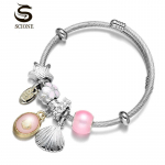 Vandenyno kriauklė Vėjas Titano plieno apyrankė Zodiako ženklas Reguliuojama vielinė apyrankė 5.5-6.8cm rožinė