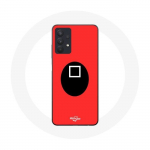 Coque pour Samsung Galaxy A32 5G Squid Game masque carr&eacute; fond rouge