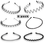 3/6 vnt Unisex plaukų juosta Metalinė plaukų lankelis, juodas pavasarinis neslystantis vyrų moterų sportinis mados galvos apdangalas (Pavasario banga) 6pcs