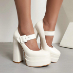 Moteri&scaron;ki auk&scaron;takulniai &bdquo;Mary Jane&ldquo; batai su platforma &bdquo;Cunky Heeled Ladies Pumps&ldquo;.