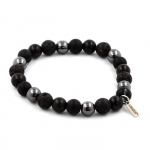 Pierres et Min&eacute;raux. Bracelet Perles Obsidienne noire + Onyx noir mat + Lave + H&eacute;matite 8 Fabriqu&eacute; en France.