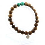 Pierres et Min&eacute;raux. Bracelet Perles Malachite du Congo + bois 8 mm. Fabriqu&eacute; en France.