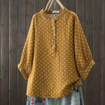 Pavasariniai medvilniniai verpalai, retro mar&scaron;kinėliai, moteri&scaron;ki mar&scaron;kinėliai su apykakle, spausdinta palaidinė, mergina, pusės rankovės, laisvalaikio mados vir&scaron;us, vasara one size