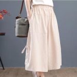 Vasaros laisvos Bloomers Kasdieninės elastinės juosmens plačios kelnės didelio dydžio vidutinio juosmens moteri&scaron;kos vientisos spalvos Culottes apkarpytos kelnės One size smėlis