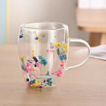 350 ml kūrybingi dvigubi didelio borosilikatinio stiklo puodeliai su rankena, &scaron;ilumos izoliacija, gėlių pieno kavos puodeliai, namų vandens puodelių reikmenys 350ml