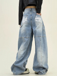 KOSY Y2K Retro skalbti džinsai su raidžių spaudiniu, laisvi, moteri&scaron;ki, Amerikieti&scaron;kas gatvės stilius, Goth, Harajuku, plačios kle&scaron;nės, porai, laisvalaikio džinsiniai kelnės S mėlyna