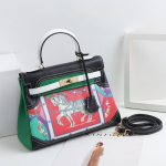 Naujas Madingas Universalus Spausdintas Grafiti Kelly Rankinė Tikra Oda Animacinis Kontrastingos Spalvos Pirmas Sluoksnis Karvės Oda Vienos Peties Įstrižai Ne&scaron;iojama Rankinė length 28 x thickness 12 x height 22cm