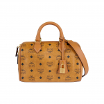 MCM Ella monograma auksinis užraktas užtrauktukas drobė su oda Boston krep&scaron;ys per petį rankinė maža moteri&scaron;kos rankinės Konjakas MWBESEA02CO001 Basic Set (Bag+Dust Bag)