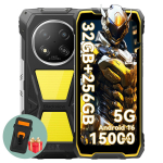 Blackview ROCK 2 Pro tvirtas mobilusis telefonas, 8 GB RAM, 256 GB ROM, 5G, Android 16, 15000 mAh i&scaron;manusis telefonas with a phone case geltona