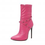 Stiletto kulno aulinukai moterims 12 cm auk&scaron;ti kulnai PU mada ruduo žiema didelis dydis 34-48 smailianosiai kniedėmis dekoruoti batai 34 raudona