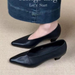2025 Naujiena Retro Smailianosiai Juodi Stori Kulniukai Siurbliai, Eleganti&scaron;ki Biuro Lady Bateliai, Patogūs ir Universalūs 35 juoda