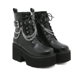 Moteri&scaron;ki Batai Punk Stiliaus Platforminiai Batai Auk&scaron;tos Kokybės Oda Gotikiniai Moteri&scaron;ki Ankle Booties Grandinėlė Storas Padas Batai Botas Mujer 35 juoda