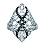 Bague Argent 'Carmen' noir blanc argent&eacute; (rhodi&eacute;) - 28 mm