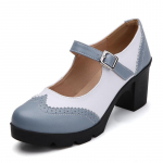 Moteri&scaron;ki Mary Jane Pumps Natūralios odos avikailio auk&scaron;takulniai Eleganti&scaron;ki retro kvadratiniai apvalūs kojų pir&scaron;tai moteri&scaron;ki batai 42 mėlyna/balta