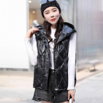 Moterų rudens žiemos dirvožemio spalvos rombo storio vir&scaron;utiniai drabužiai medvilniniai pamink&scaron;tinti gobtuvai be rankovių &scaron;ilta striukė, palto liemenė