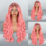 MISS WIG Pink su tamsiai banguotais ilgais banguotais plauku ombre, tinkamas moterims perukas Sintetinės auk&scaron;tai temperatūrai atsparios medžiagos 65CM