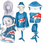 Anime Hololive Gawr Gura Cosplay ENG Ryklio Džemperis su Uodega Kostiumai Deguisement Mergaitė Miela Ryklys Helovino Vakarėlis Pilnas Komplektas L-(Costume+Wig)