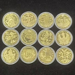 Dvylika žvaigždynų atminimo medalių Dantų fėjos auksinės monetos 12 zodiako amatų Europos ir Amerikos monetų Laimingo globėjo žvaigždyno monetos