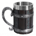 Yousheng 550 ml statinės taurė su rankena, didelės talpos imituota medinė statinė Creative Resin Viking alaus bokalas barui juoda