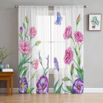 Gėlės Akvarelinės Permatomos užuolaidos svetainės langams Skaidrios Voile Tiulio užuolaidos Miegamojo užuolaidos Namų dekoras 135W x 114H(cm)