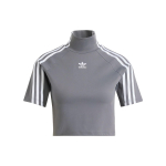 Adidas Originals dryžuotas logotipas siuvinėjimas Slim Fit auk&scaron;tu kaklu trumparankoviai mar&scaron;kinėliai Moteri&scaron;ki vir&scaron;utiniai drabužiai Tamsiai pilki IV9322 XXS