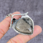 Natural Black Rutile, Spinel Handmade 925 Sterling Silver Pendant 2.37 r2s27