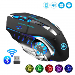 2.4G Bluetooth belaidė įkraunama pelė RGB ap&scaron;vietimas E-Sports mechaninė pelė tyli biuro pelė, skirta kompiuteriniam ne&scaron;iojamam kompiuteriui plan&scaron;etiniam kompiuteriui žaidimų pelė žaidėjui juoda