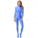 Lady Blizgantis Kūno kojinis triko Elastingas Seksualus Viso kūno kombinezonas Ilgomis rankovėmis Jumpsuit su užtrauktuku Blizgus Lygus Leotard Katytės kostiumas &scaron;okių praktikai, klubui, stulpo &scaron;okiui 160cm pilka