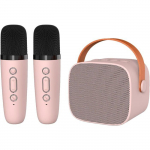Micro Karaok&eacute; Machine, 2 Micros Sans Fil, Haut-Parleur Portable LED, Compatible Smart, Pour F&ecirc;te Voyage Enfants Adultes Rose rožinė