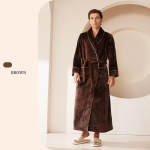 Poilsio chalatai Facecloth chalatas Paprastas Didelis dydis Coral Fleece Couple Chalatas Patogus ir eleganti&scaron;kas rudens ir žiemos ilgos dalies storas XXXL black