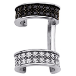 Altesse [P2214] - Boucle bague oreille argent 'Sissi' blanc noir argent&eacute; (rhodi&eacute;) - 14x10 mm