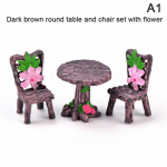 Pastoracinio stiliaus apvalaus stalo ir kėdžių papuo&scaron;alai su mikrovaizdu Sultingi lėlių namelio mini kavos staliuko kėdė