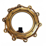 16 colių antikvarinės rudos apdailos iliuminatorius veidrodis, aliuminio portas, stiklas, pakabinamas ant sienos veidrodinis laivas, džiuto iliuminatorius, namų dekoravimas