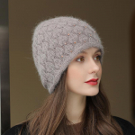 Nauja žieminė kepurė Gatvės mados triu&scaron;io kailio mi&scaron;inio stora &scaron;ilta kepurė moterims eleganti&scaron;ka perlų dekoracija megzta kepurė moterims, dovana M（56-58cm） chaki