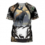 Camo Hunting Animals Elnio briedžio 3D mar&scaron;kinėliai Vasaros laisvalaikio vyri&scaron;ki mar&scaron;kinėliai Madingi gatvės drabužiai Moteri&scaron;ki megztiniai trumpomis rankovėmis XXS
