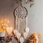 Attrape-R&ecirc;ve macram&eacute; Fleur et Feuilles Suspendues Capteur Dream
