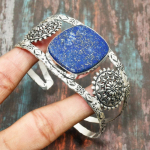 Lapis Lazuli Brangakmenis 925 Sterlingo Sidabro Rankų Darbo Papuo&scaron;alai Reguliuojama Apyrankė/Bangle Jai Adjustable mėlyna