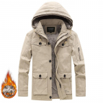 Žieminė striukė vyri&scaron;ka medvilninė skalbta laisvalaikio vidutinio ilgio striukė nuo vėjo M &scaron;viesios chaki spalvos