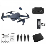 E58 Rc drono žaislas su dviem fotoaparatais, optinio srauto padėties nustatymu WiFi FPV malūnsparniu keturkopteriu sulankstomas antenos asmenukės vaikams dovana dual camera 3 battery juoda