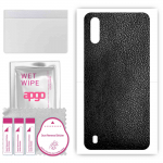 apgo Protective Skin Sticker for the back compatible with Samsung Galaxy M01, Wrap Film, Foil, Vinyl - Pattern Black Leather