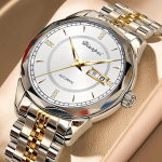 Vyri&scaron;kas visi&scaron;kai automatinis mechaninis laikrodis, vandeniui atsparus &scaron;viečiantis nerūdijančio plieno dirželis, madingas rie&scaron;o laikrodis balta