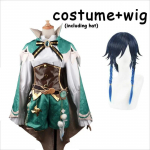 NAUJAS Kar&scaron;tas žaidimas  Cosplay Venti kostiumas Perukas Mondstadt Vėjo Dievas Žaidimo uniforma Mielas komplektas XS-XXL L-(Full set+wig)