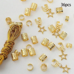 36vnt Vintage Stars Decor Hair Ring Karoliukai Plaukų Priedai #468708