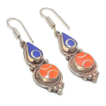 Natural Italian Red Coral, Lapis 925 Sterling Silver Jewelry Earring 2.40 z5l37